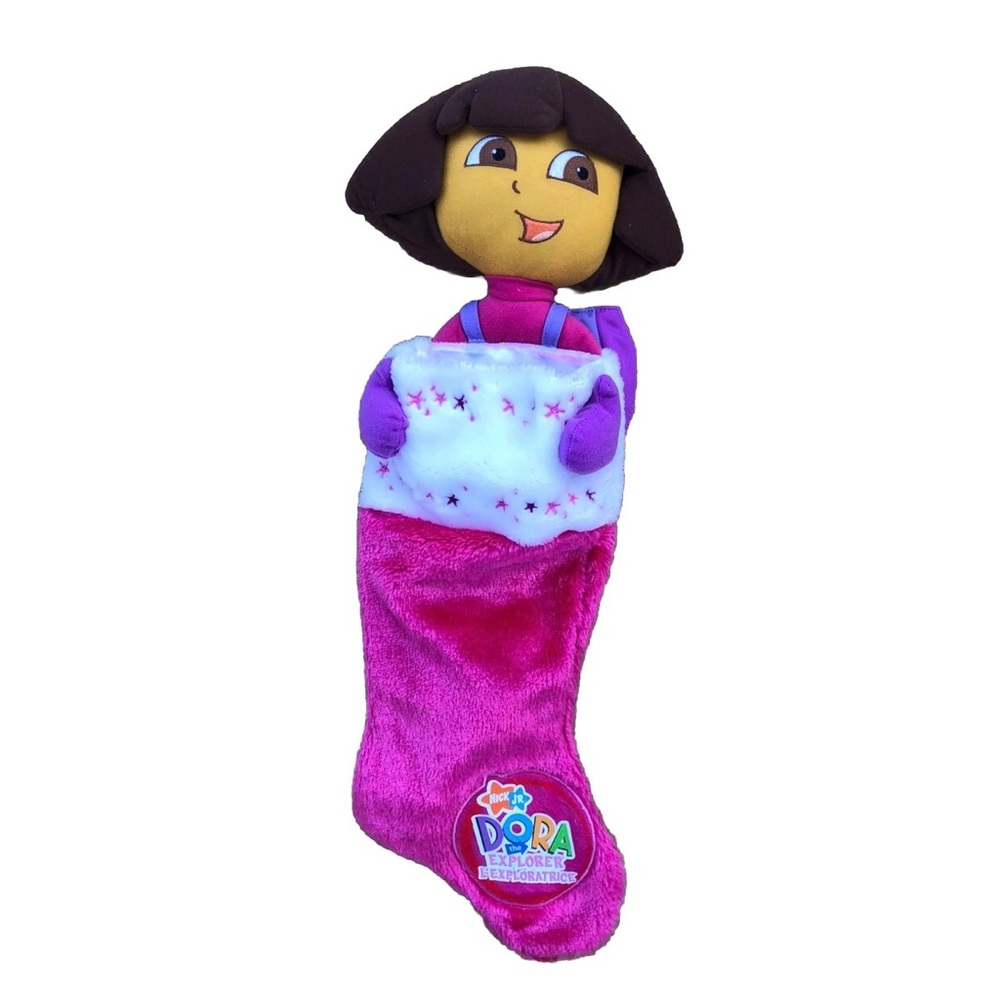 Nick Jr. Dora The Explorer Pink Plush Christmas Stocking Vintage ©️2009 Xmas